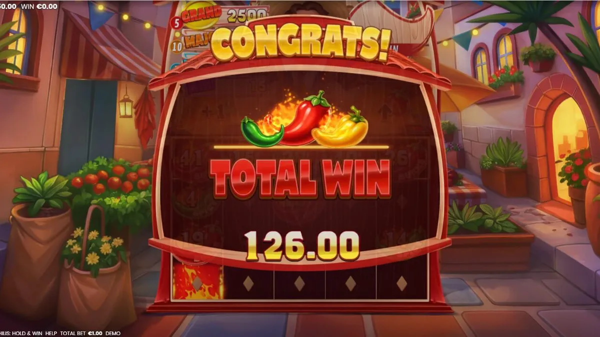 Tampilan visual slot 3 Blazing Chilis dengan tema fiesta Meksiko dan fitur Hold & Win.