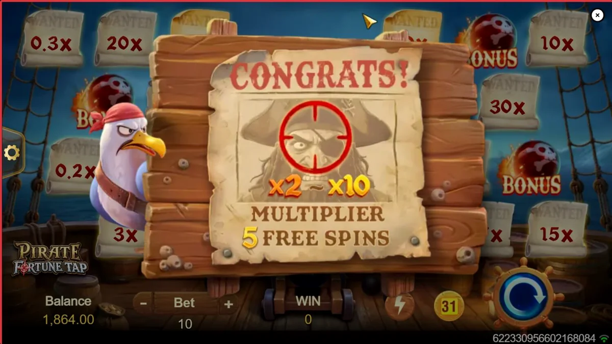 Tampilan antarmuka game Pirate Fortune Tap dengan meriam dan target bajak laut