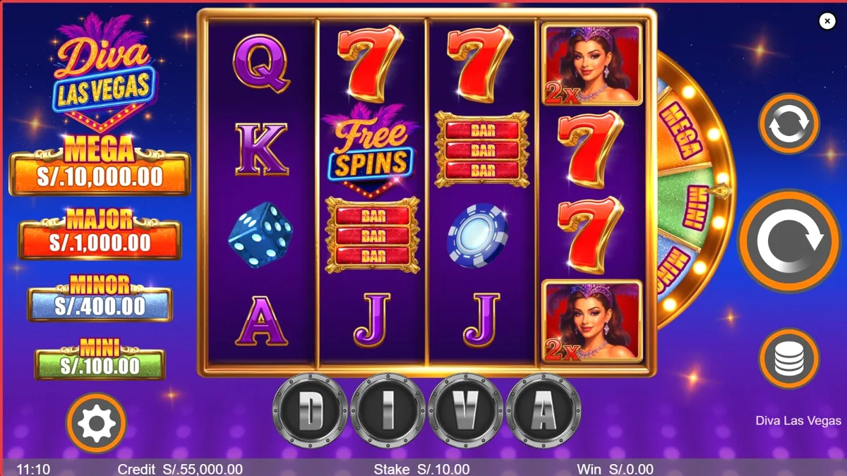 Tampilan visual slot Diva Las Vegas dengan tema panggung mewah dan lampu neon.